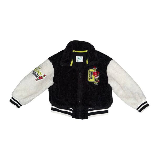 Justice Girls Grinch Varsity Sherpa Size Xs 5/6 Christmas coat jacket soft - Picture 5 of 7